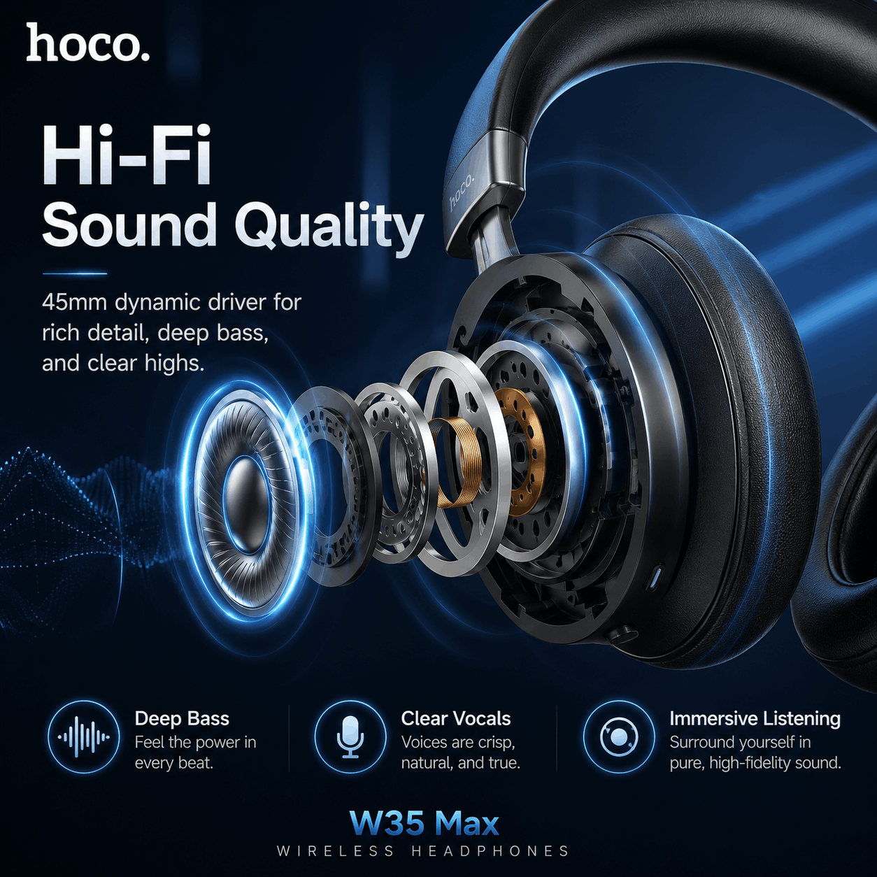Hoco W35 Max Bluetooth 5.3 Wireless Headphone β 90H Playtime - Image 4