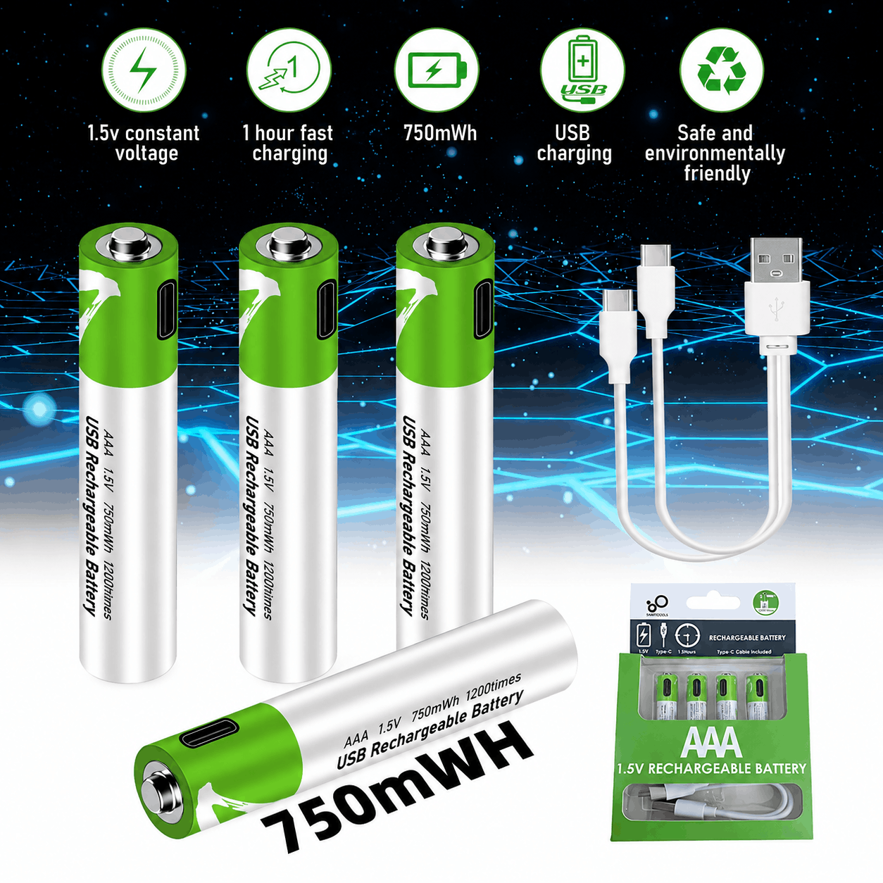SmarToools RB40 AAA 1.5V 750mWh Rechargeable Battery (4-Piece Set) - Image 3