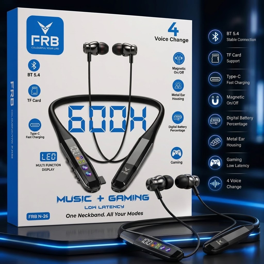 FRB N-26 Wireless Bluetooth 5.4 Neckband – 600H Standby - Image 2
