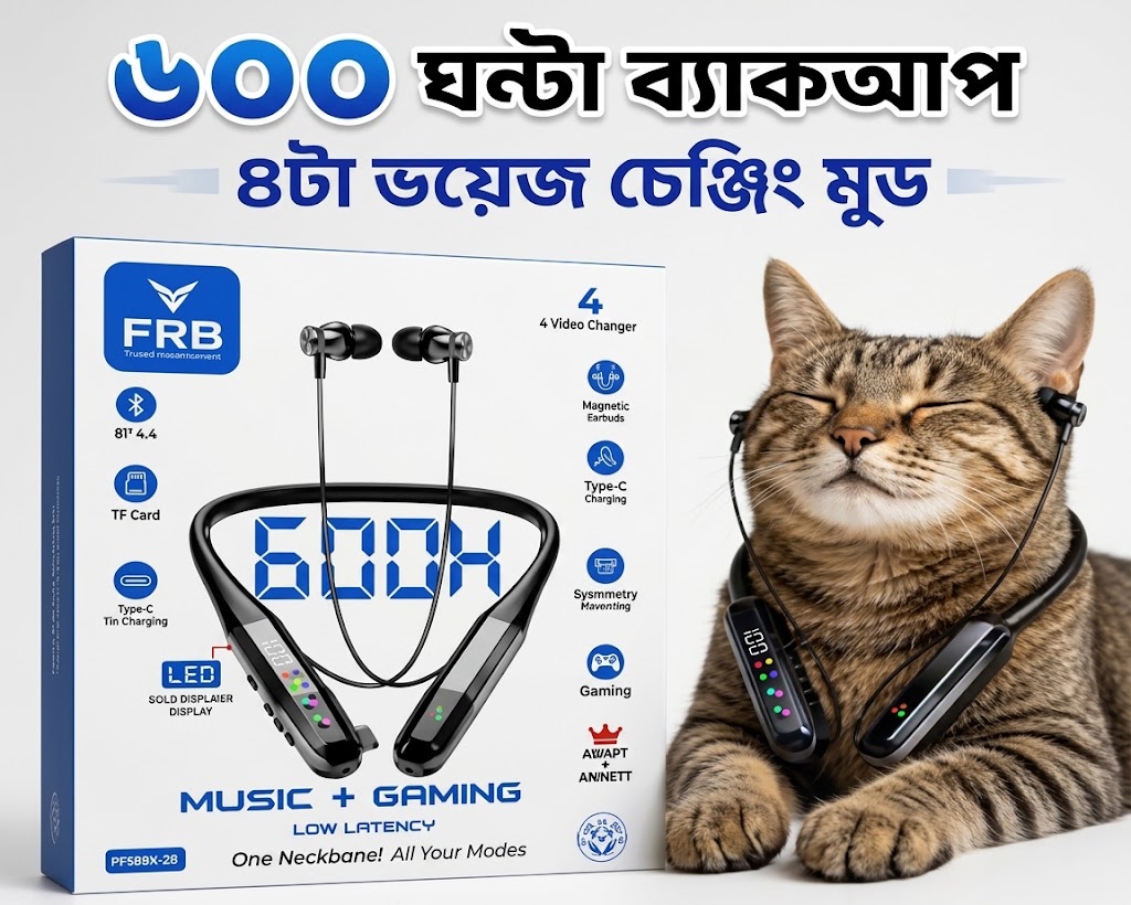 FRB N-26 Wireless Bluetooth 5.4 Neckband – 600H Standby - Image 3