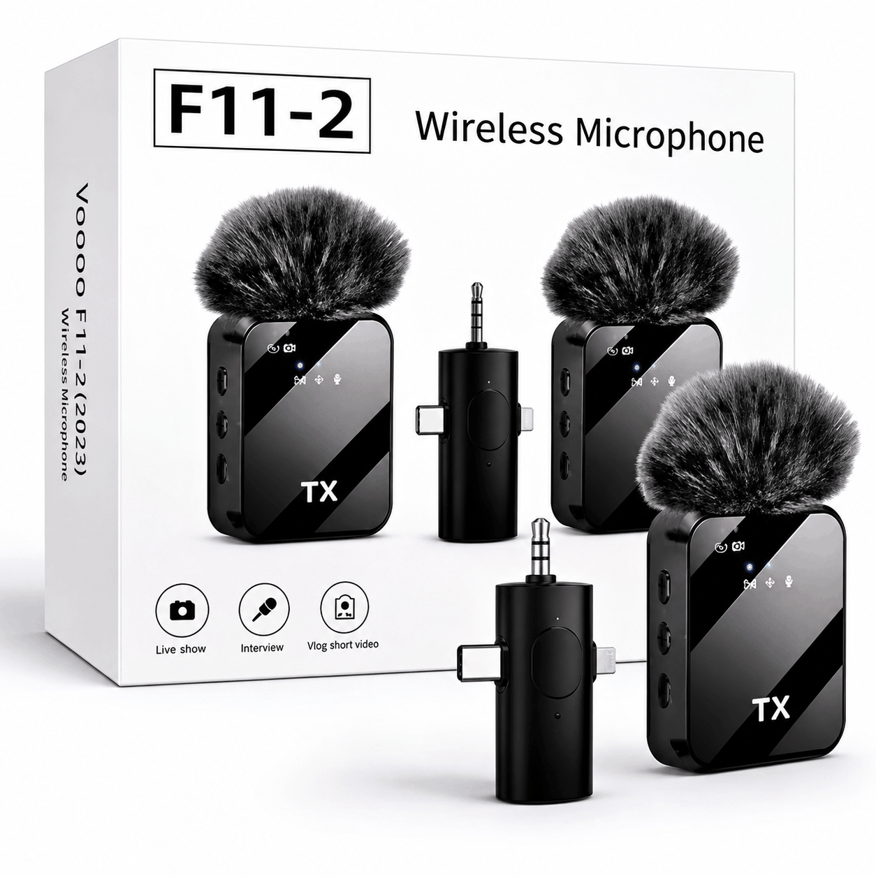 F11-2 Dual Wireless Lavalier Microphone with Noise Cancellation and Clip-On Design