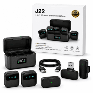 J22 4-in-1 Wireless Lavalier Microphone with Lightning Type-C USB and Camera Receiver