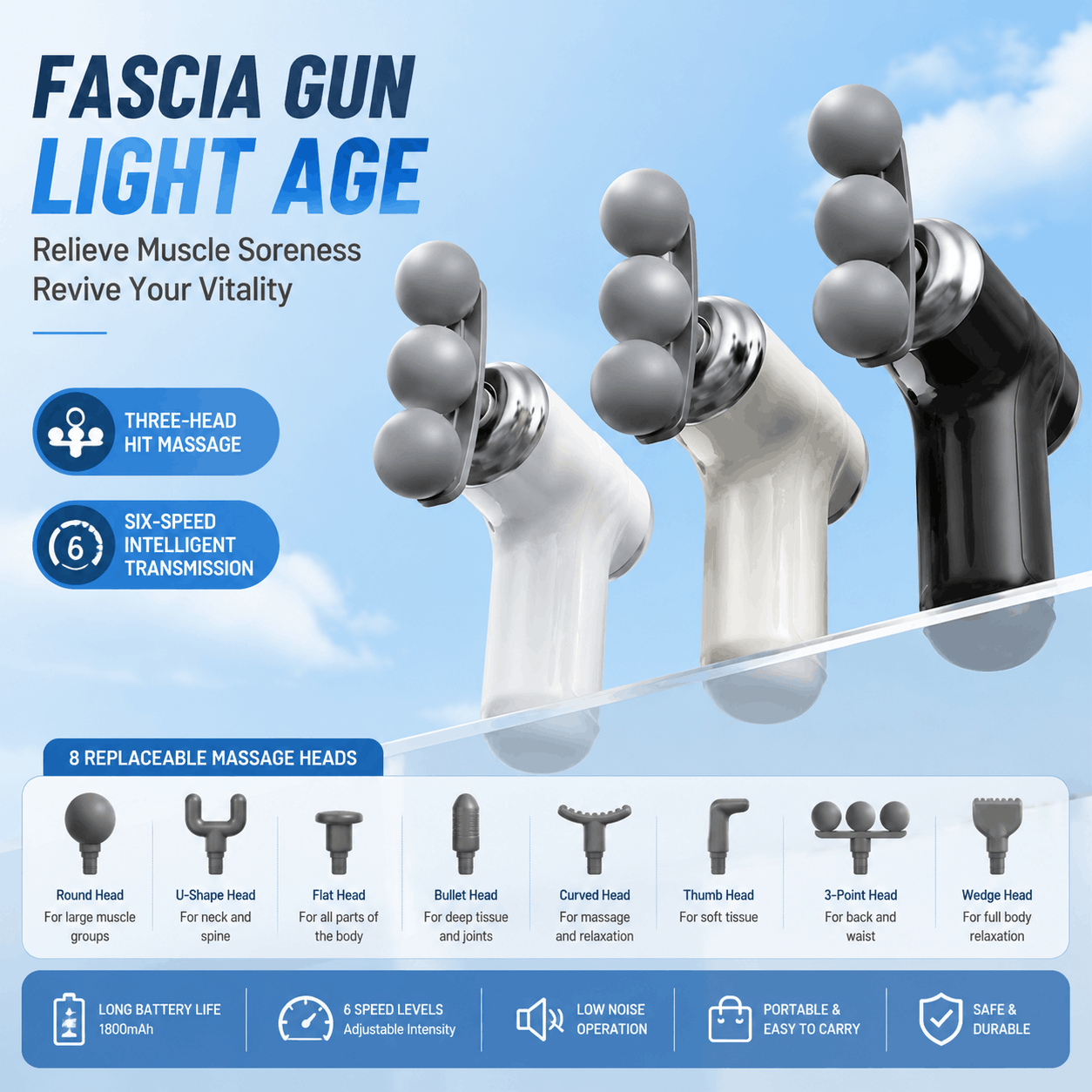 LM-810T Rechargeable Deep Tissue Fascial Massage Gun – Portable Muscle Massager - Image 3