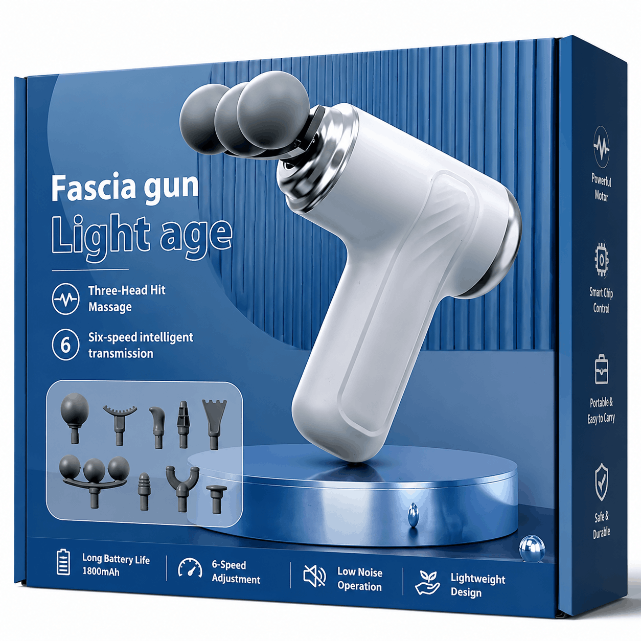 White Fascia Gun Massage Device with 3 Head Percussion Massage Attachment