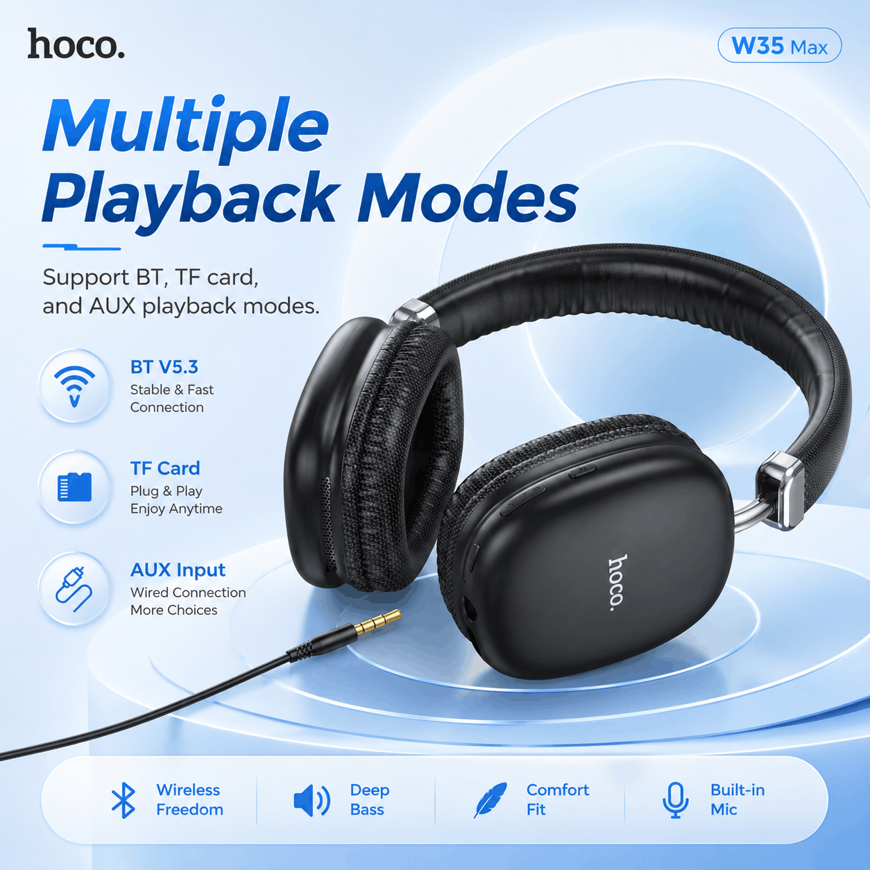 Hoco W35 Max Bluetooth 5.3 Wireless Headphone β 90H Playtime - Image 2