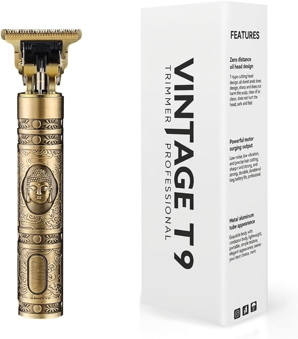 Vintage T9 Professional Trimmer for Men β Gold Metal Body Hair and Beard Clipper Title: