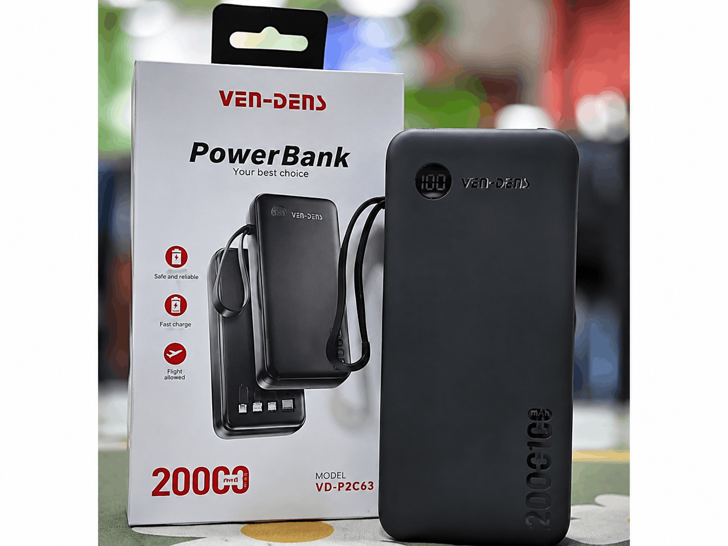 Ven-Dens VD-PB059 20000mAh 18W Power Bank with Built-in Cables