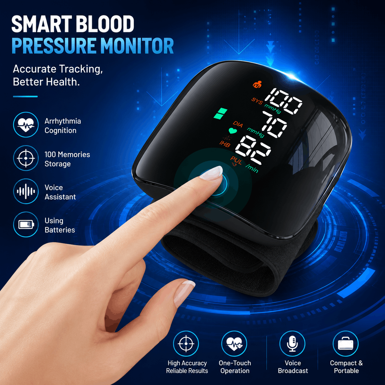 Automatic Digital Wrist Blood Pressure Monitor with Heart Rate Monitor Portable BP Machine