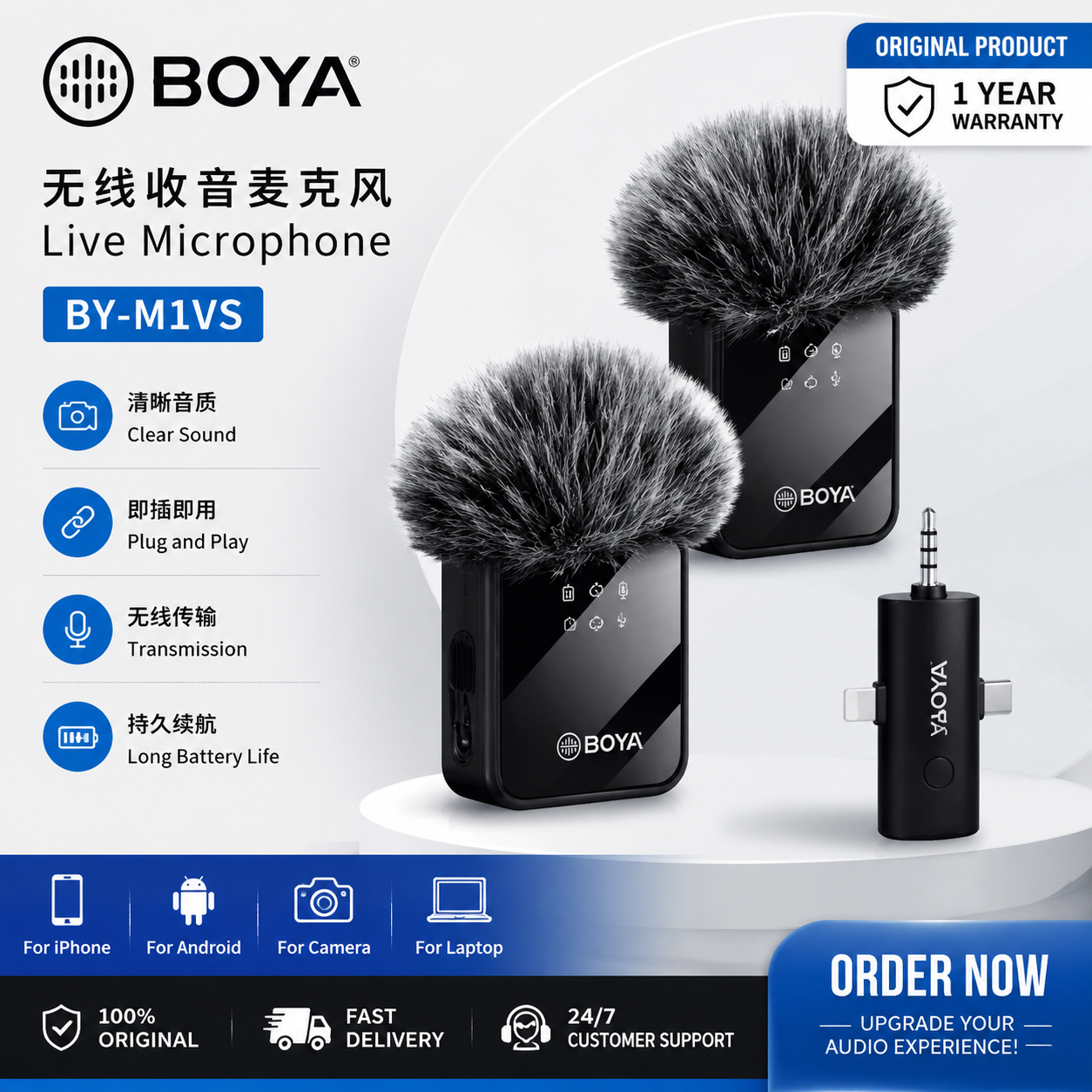 BOYA BY-MW8 Dual Channel Wireless Microphone with Transmitter and Receiver