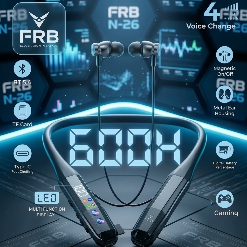 FRB N-26 Wireless Bluetooth 5.4 Neckband – 600H Standby - Image 4