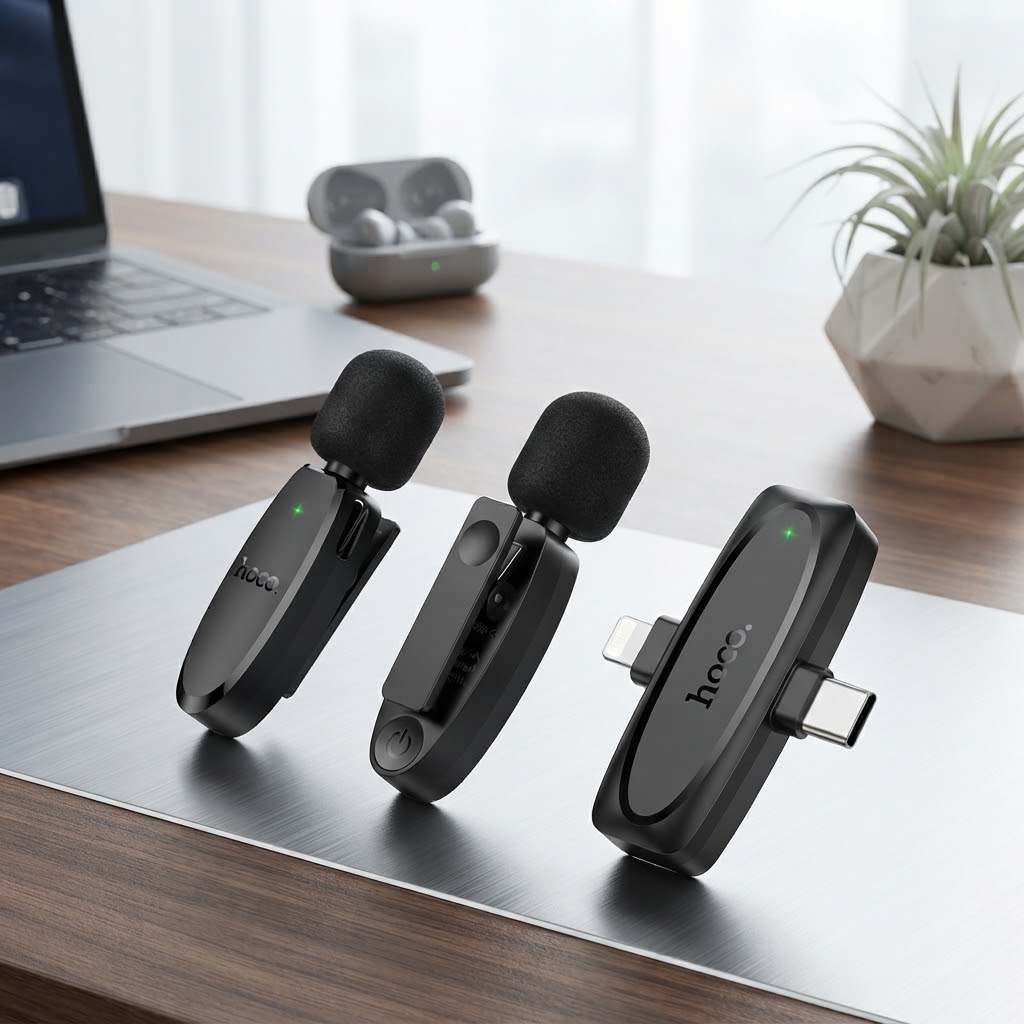 Hoco L15 Dual Mic Wireless Lavalier Microphone – Type-C + Lightning 2-in-1 - Image 4