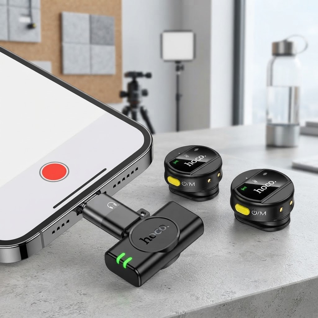 Hoco L22 Bright 2-in-1 Wireless Lavalier Microphone – iP + Type-C with ENC Noise Reduction - Image 3