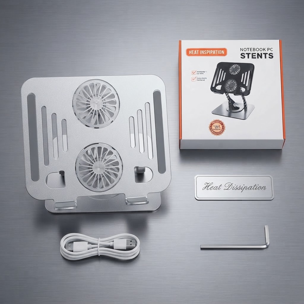 360° Rotating Aluminum Laptop Stand with Dual Cooling Fans