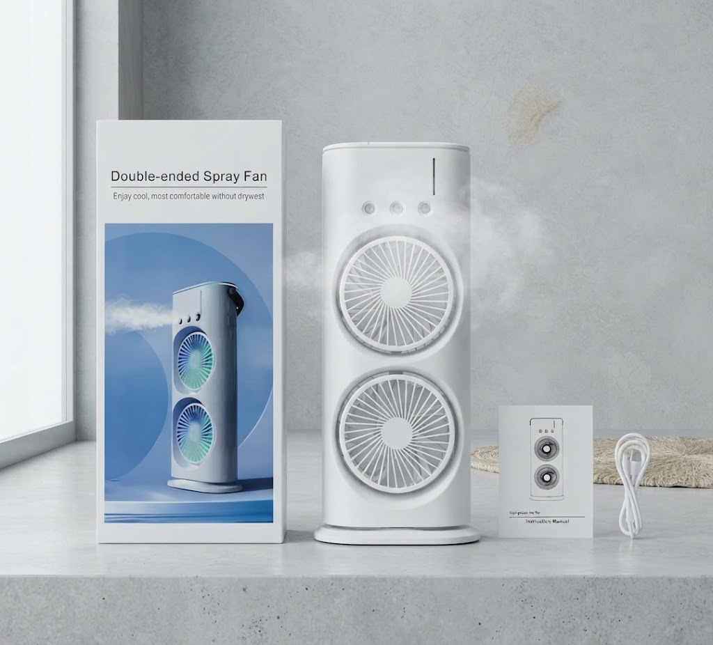 Double-Ended Rechargeable Spray Fan with Remote & LED Light - Image 3