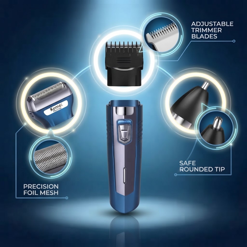 Kemei KM-6330 3-in-1 Hair & Beard Grooming Trimmer - Image 4