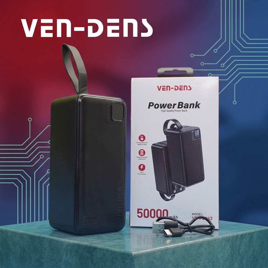 VEN-DENS VD-PB063 50000mAh 22.5W Fast Charging Power Bank with Built-in Cables & Digital Display - Image 3