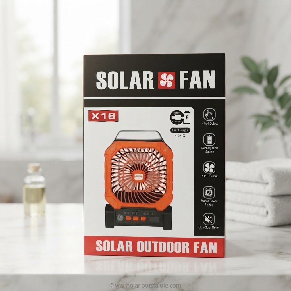 X16 Solar Rechargeable Portable Fan with LED Light - Image 3