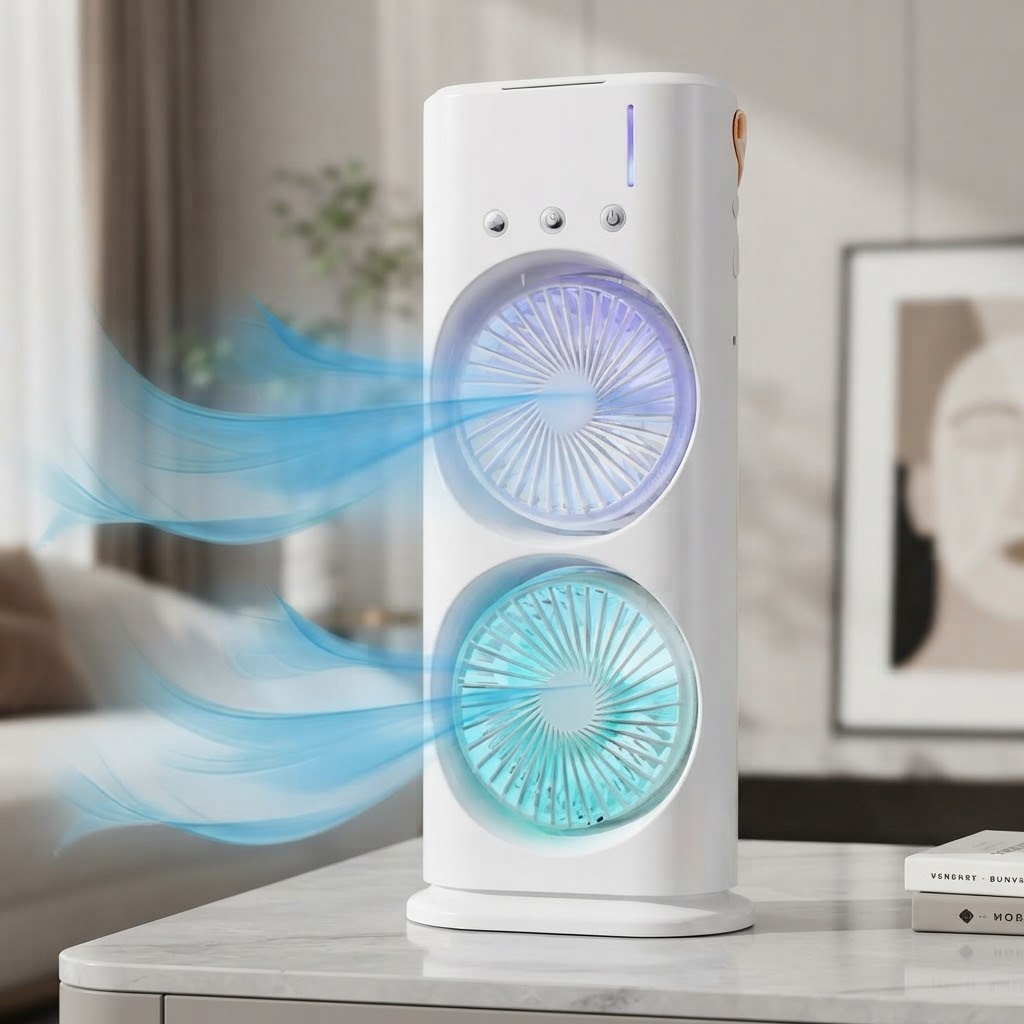 Double-Ended Rechargeable Spray Fan with Remote & LED Light - Image 5
