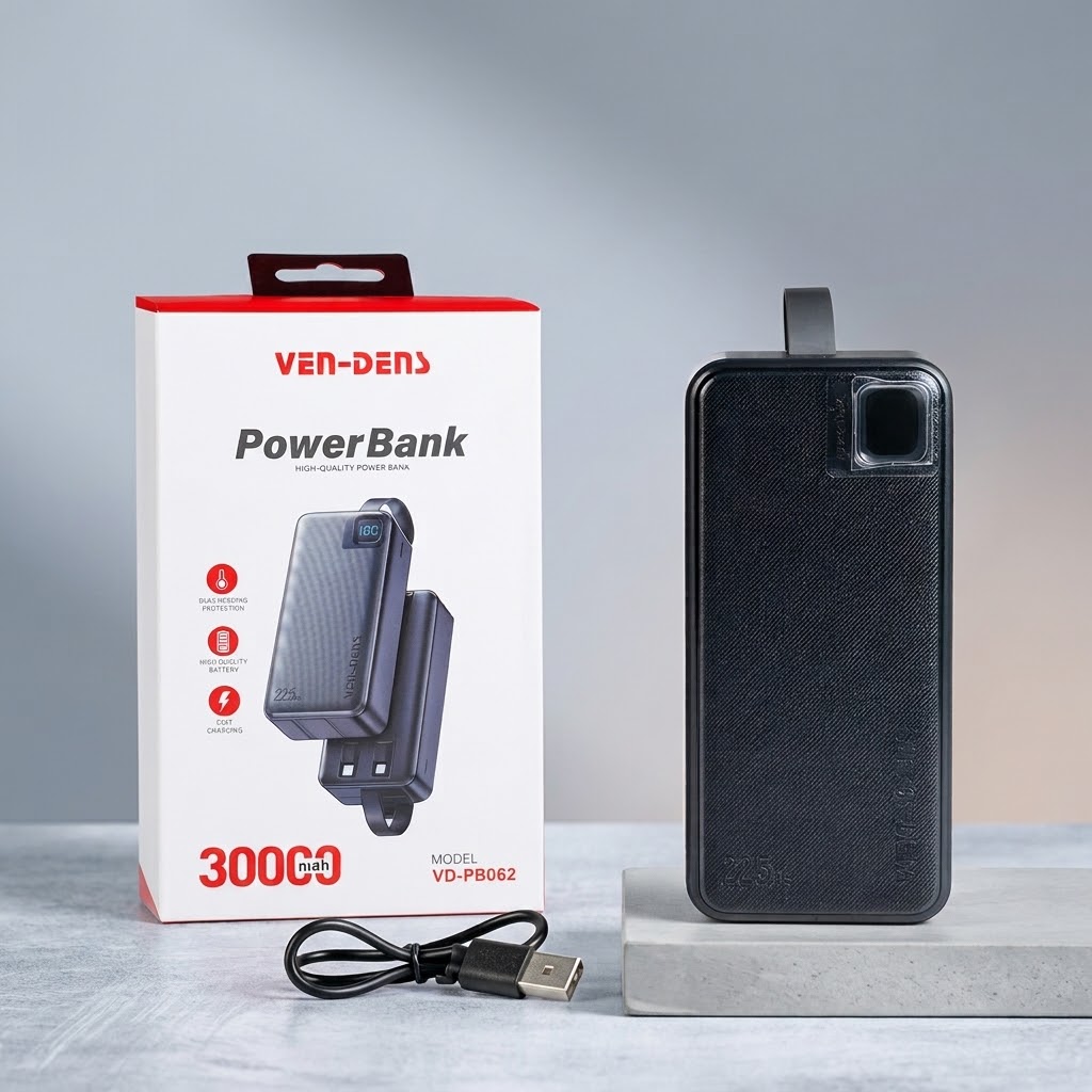 VEN-DENS VD-PB062 30000mAh 22.5W Fast Charging Power Bank with Built-in Cables