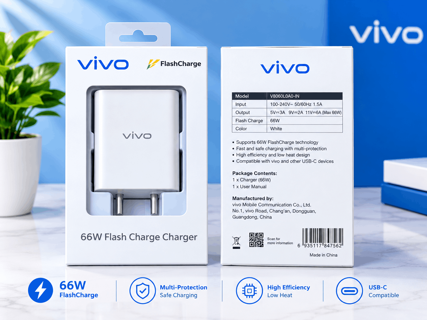 Vivo 66W Original Fast Charger Premium Quality Quick Charge Adapter