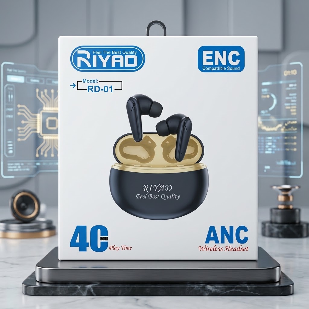 Riyad RD-01 TWS Wireless Earbuds with Bluetooth 5.4 and Stylish LED Charging Case
