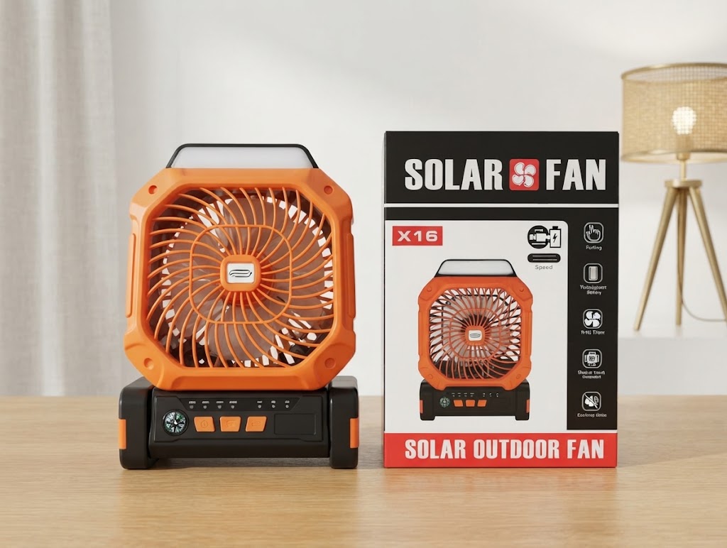 X16 Solar Rechargeable Fan 7800mAh with LED Light