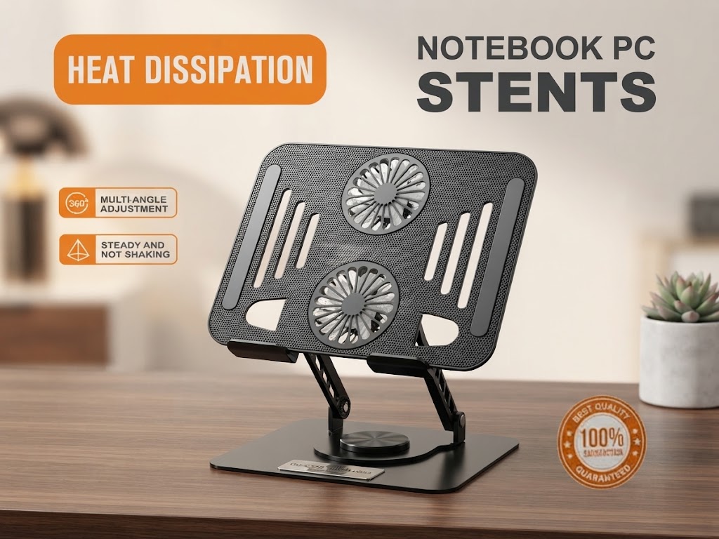 360° Rotating Aluminum Laptop Stand with Dual Cooling Fans - Image 2