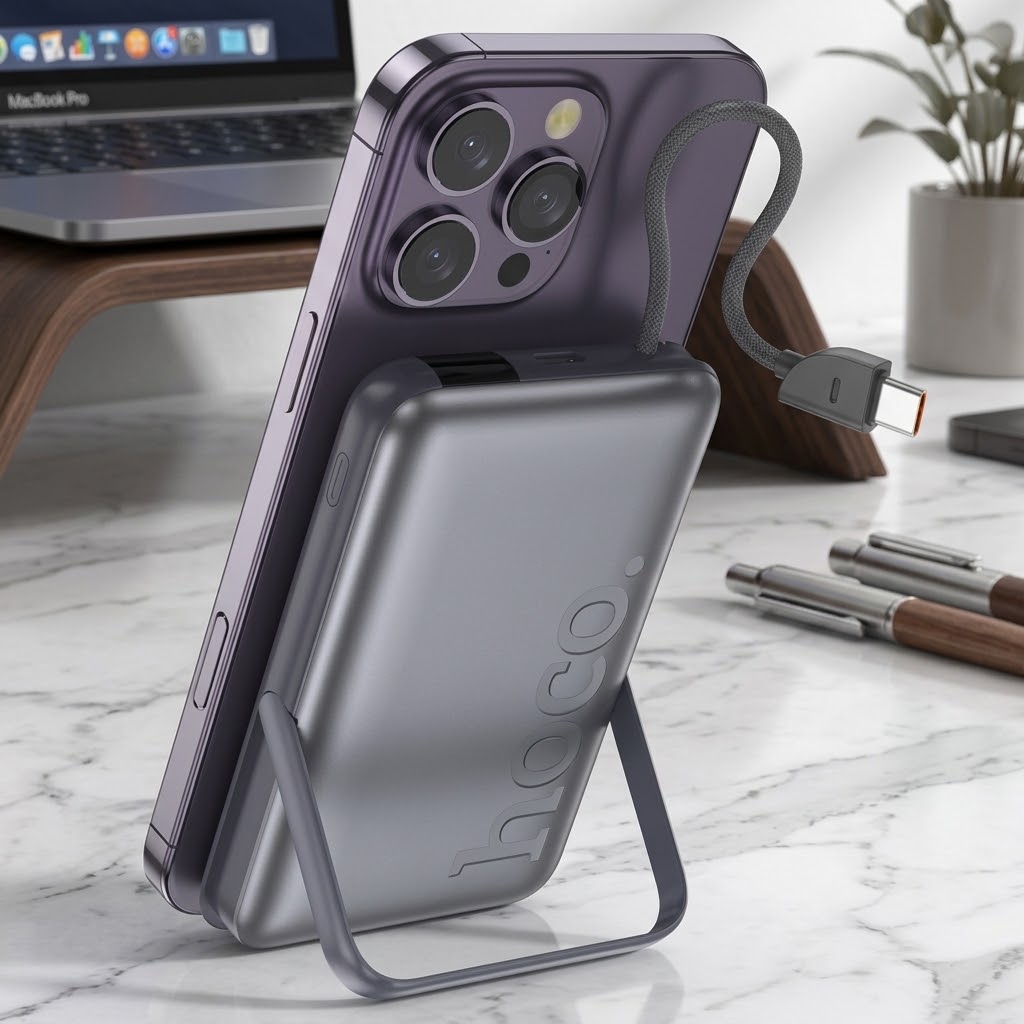 Hoco Q43 Clever 10000mAh 20W Magnetic Wireless Power Bank with Apple Watch Charger & Phone Holder - Image 4