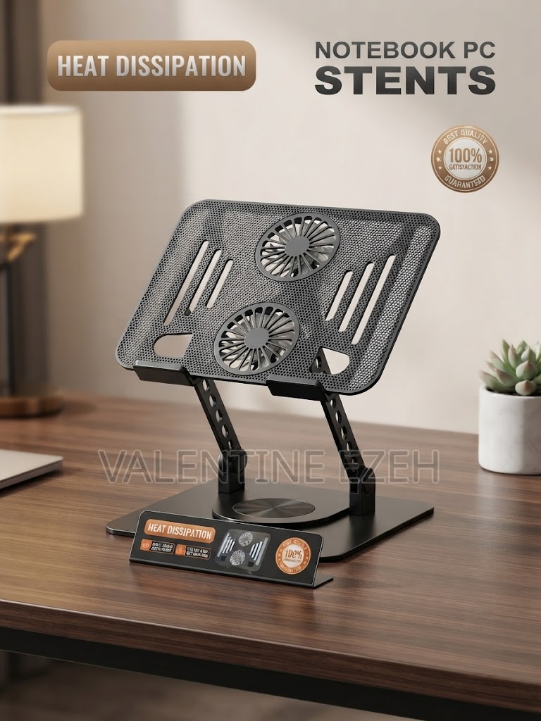 360° Rotating Aluminum Laptop Stand with Dual Cooling Fans - Image 4