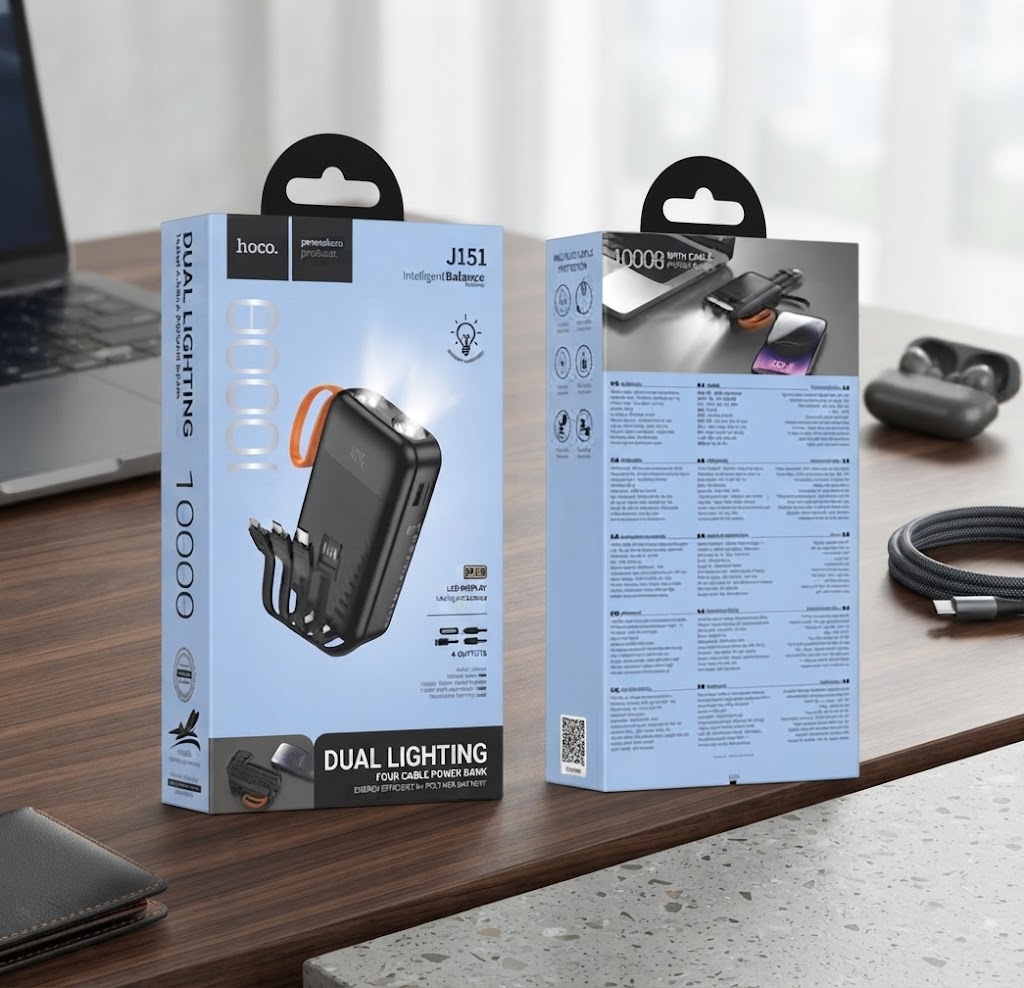 Hoco J151 Spirit 10000mAh 10W Power Bank with 4 Built-in Cables