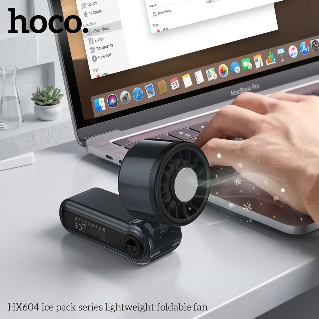 Hoco HX604 Ice-Cool Dual Cooling 3-in-1 Portable Foldable Fan – 3000mAh - Image 5