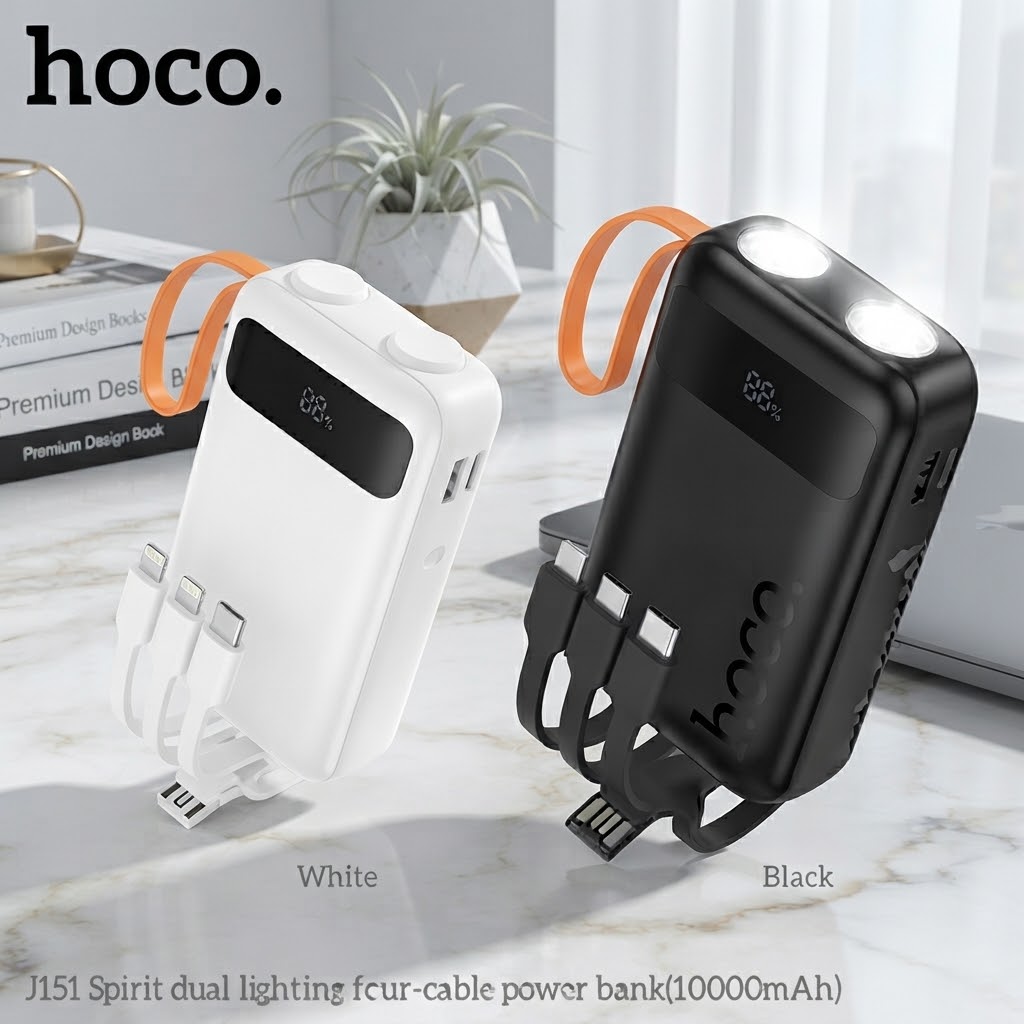 Hoco J151 Spirit 10000mAh 10W Power Bank with 4 Built-in Cables & LED Display - Image 3