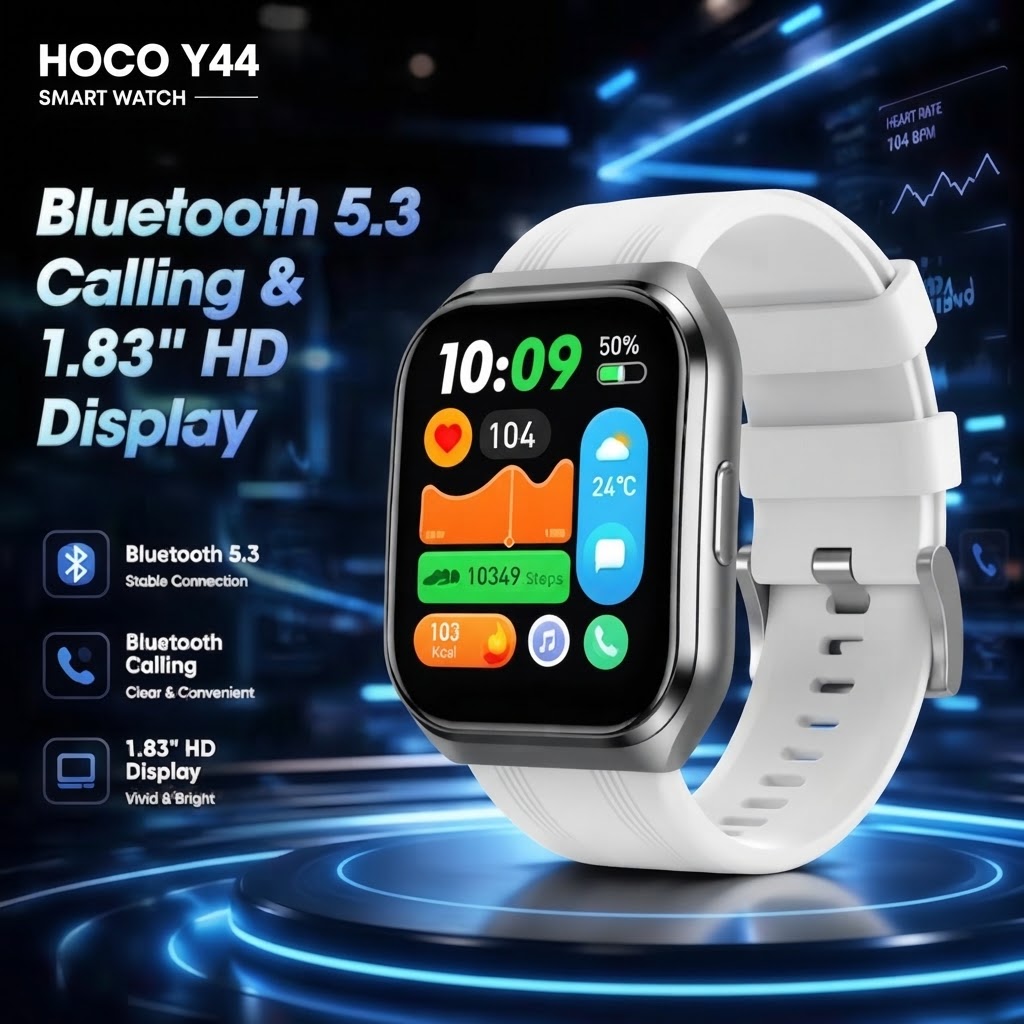 Hoco Y44 Smart Watch with Bluetooth Calling, 1.83-inch Curved HD Display