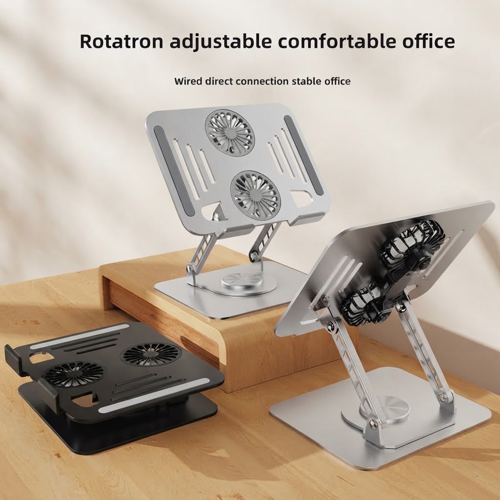 360° Rotating Aluminum Laptop Stand with Dual Cooling Fans - Image 3
