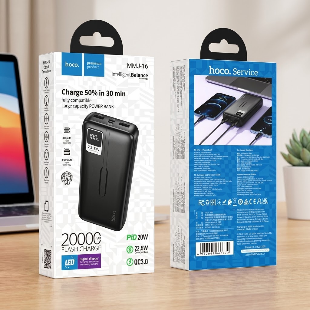 Hoco MMJ16 20000mAh Fast Charging Power Bank with 22.5W Output and LED Display