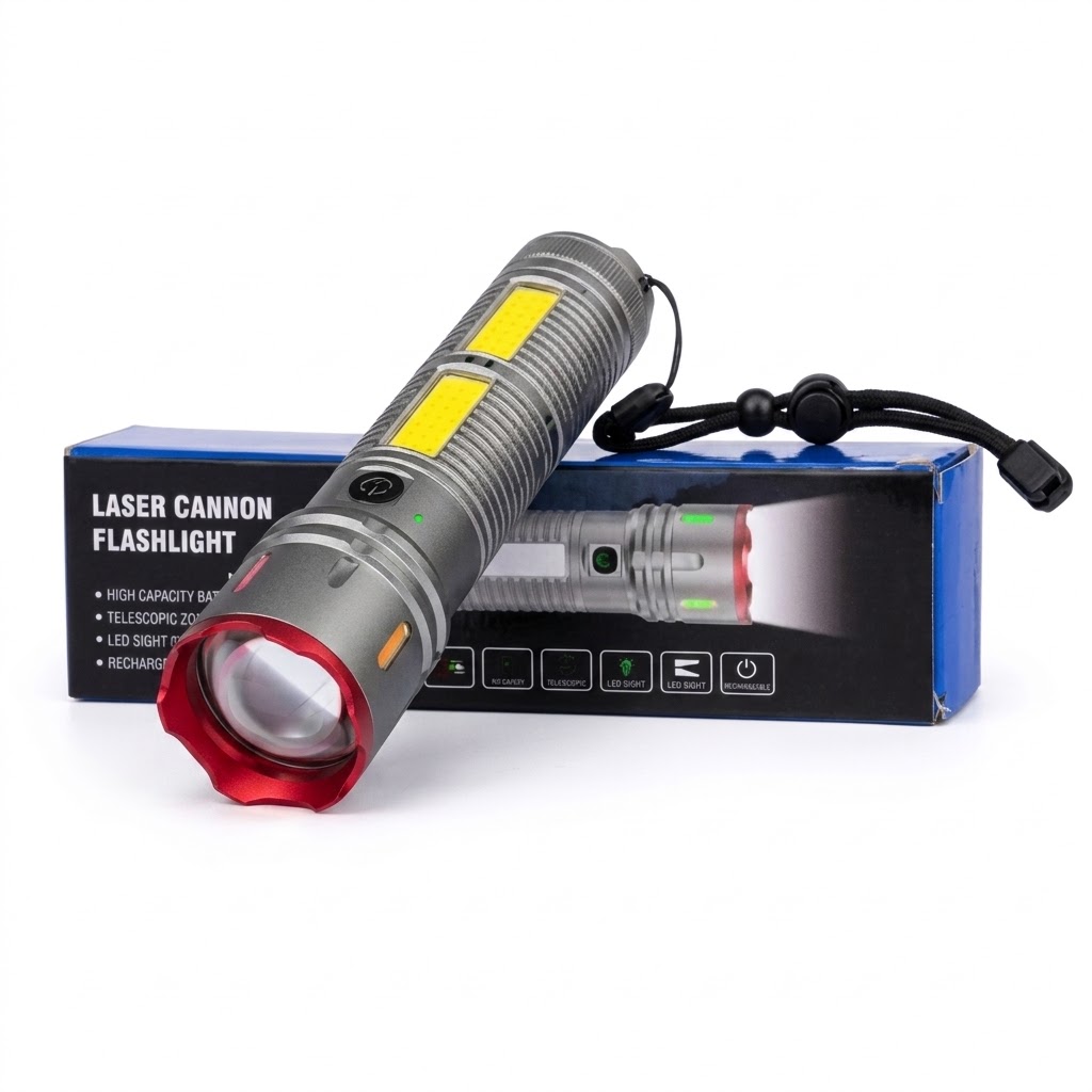 X03 Super Bright Laser Cannon Rechargeable Torch Light with Power Bank - Image 3