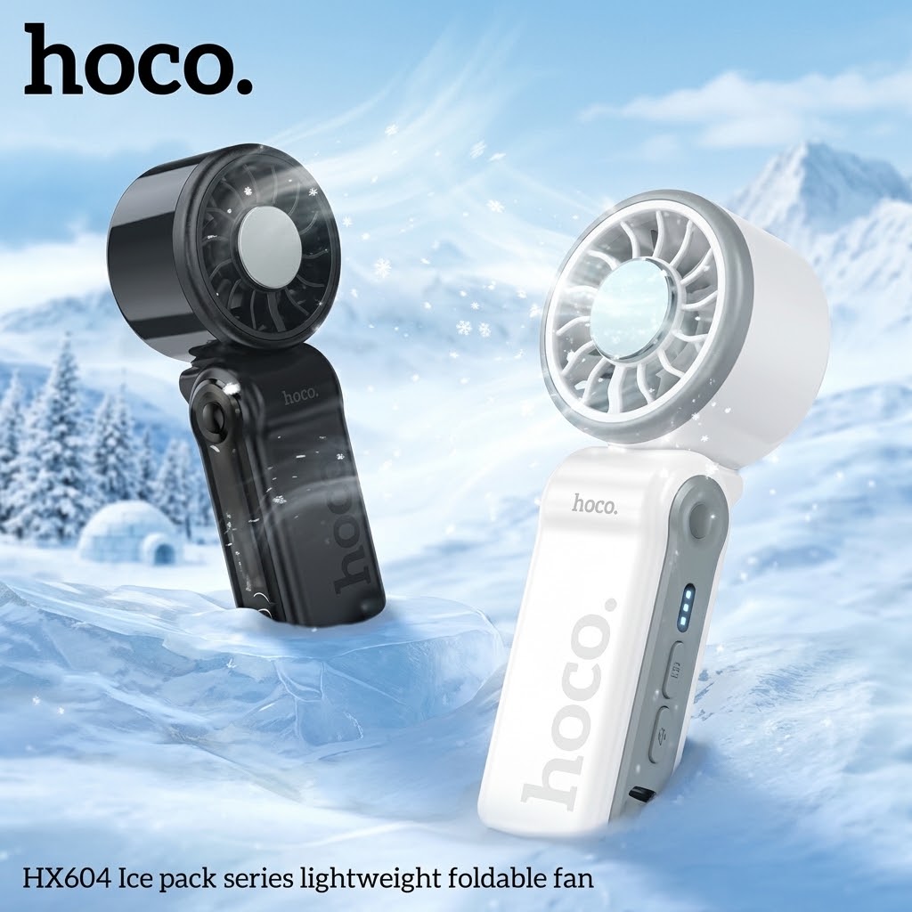 Hoco HX604 Ice-Cool Dual Cooling 3-in-1 Portable Foldable Fan – 3000mAh - Image 4