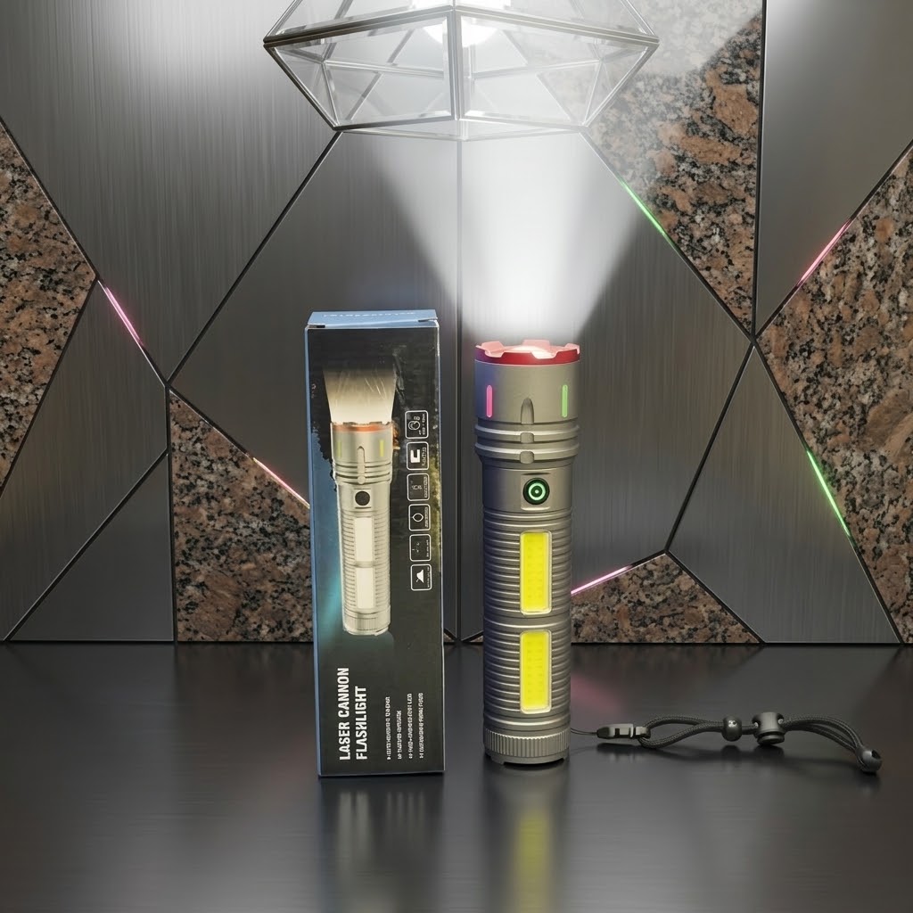 X03 Super Bright Laser Cannon Rechargeable Torch Light with Power Bank - Image 2