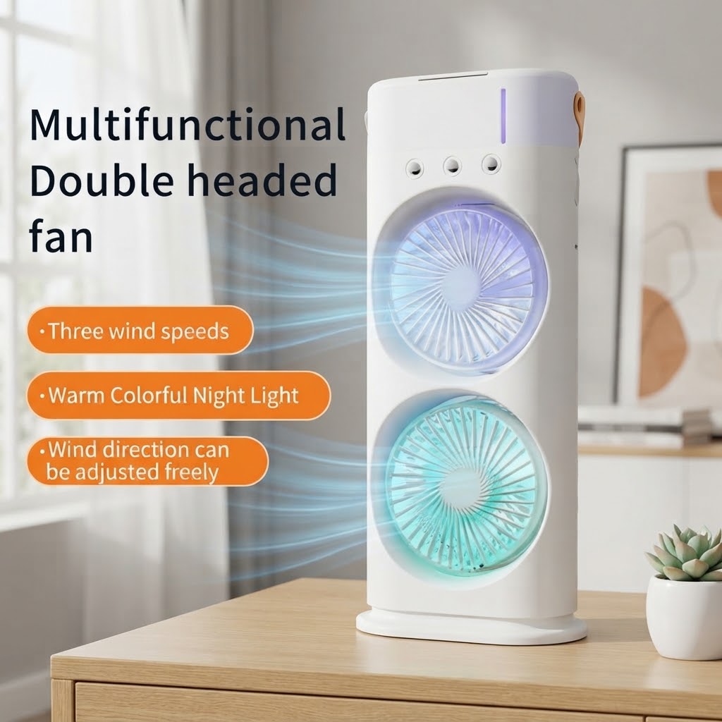 Double-Ended Rechargeable Spray Fan with Remote & LED Light - Image 2