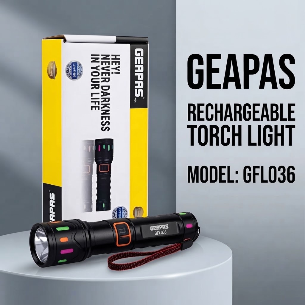 Geepas GFL036 Rechargeable LED Torch Light – 3 Modes & Telescopic Zoom - Image 2