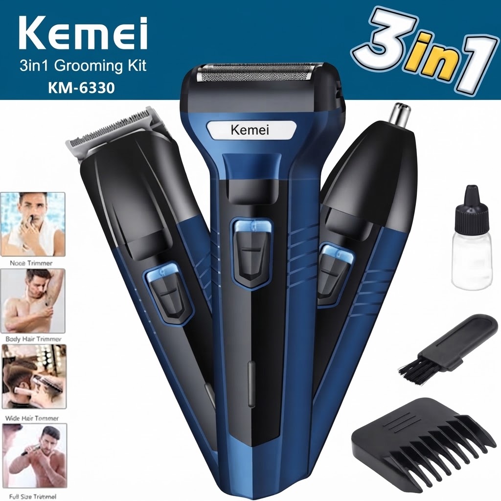Kemei KM-6330 3-in-1 Hair & Beard Grooming Trimmer - Image 3