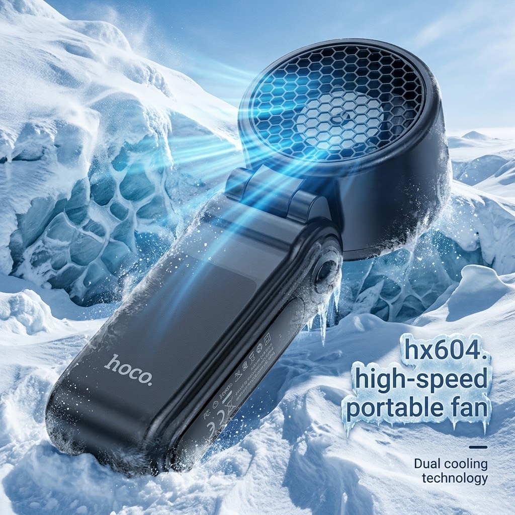 Hoco HX604 Ice-Cool Dual Cooling 3-in-1 Portable Foldable Fan – 3000mAh - Image 3